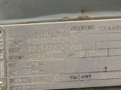 Foxboro 821GM-IS1NL2 Pressure Transmitter 1/2"NPT 12.5-65VDC 50PSI W/Bracket