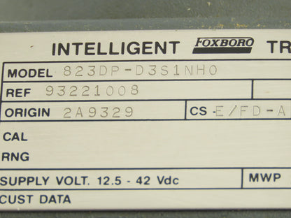 Foxboro 823DP-D3S1NHO Pressure Transmitter 12.5-42VDC 1500PSI W/Bracket No Cap