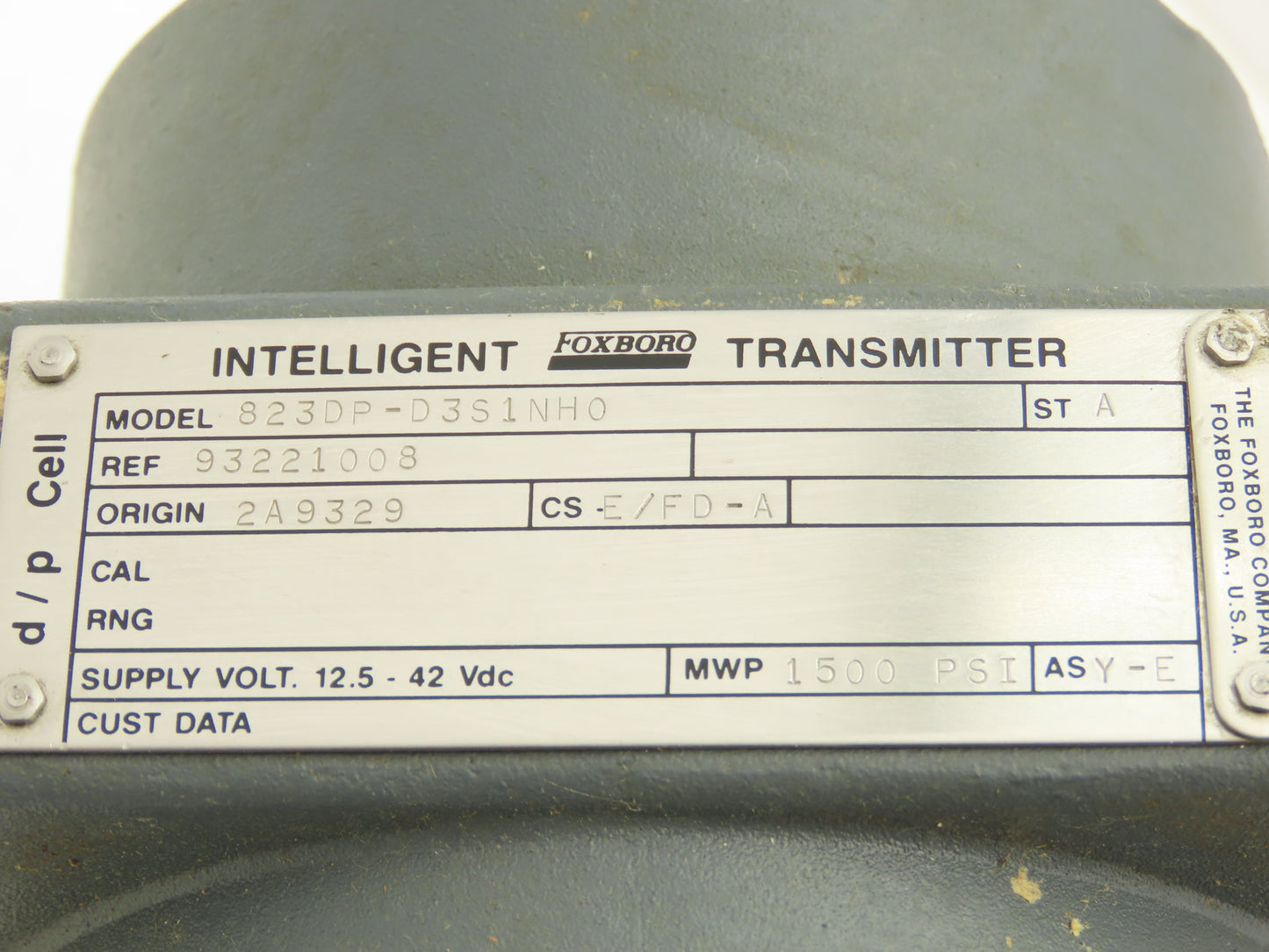 Foxboro 823DP-D3S1NHO Pressure Transmitter 12.5-42VDC 1500PSI W/Bracket No Cap