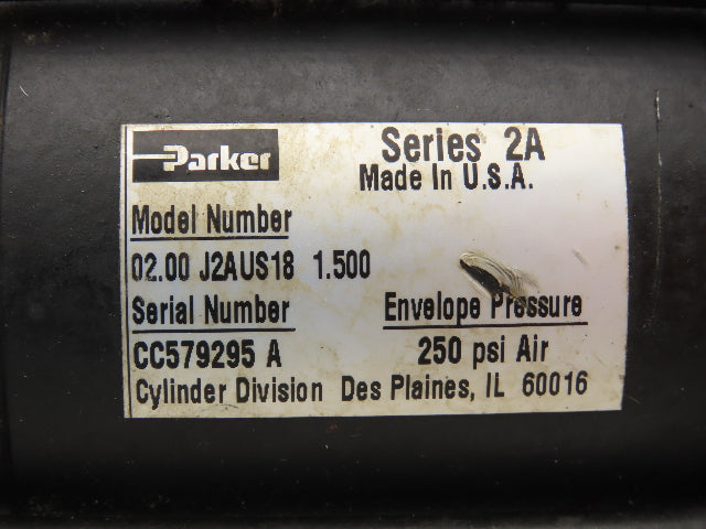 Parker 02.00 J2AUS18 1.500  Double Acting Air Cylinder 1.5" Bore 2" Stroke