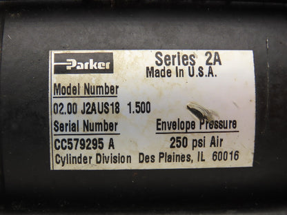 Parker 02.00 J2AUS18 1.500  Double Acting Air Cylinder 1.5" Bore 2" Stroke