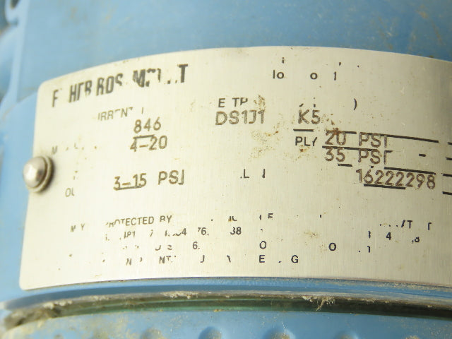 Fisher Rosemount 846 DS1J1 K5 Current to Pressure Transducer 3-15PSI W/Regulator