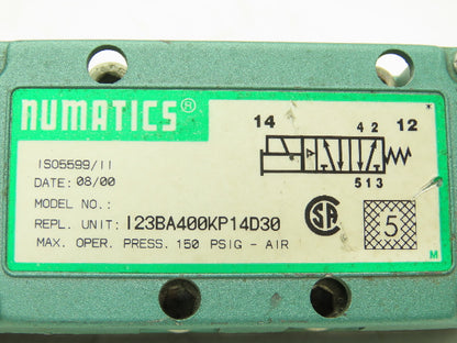 Numatics 123BA400KP14D30 Pneumatic Solenoid Valve 150PSIG 50/60HZ 120V Lot Of 2