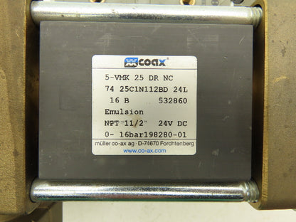 COAX 5-VMK 25 DR NC Brass Coaxial 3-Way Solenoid Valve 1-1/2"NPT 24VDC 230PSI