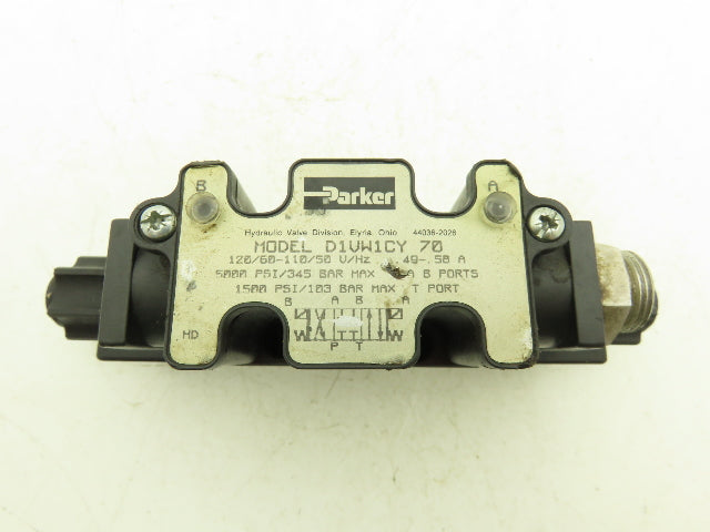 Parker D1VW1CY Hydraulic Solenoid Valve 4-Way 3-Pos 120VAC 5000 PSI Series D1VW