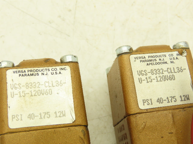 Versa VGS8332CLL36U15120V60 Solenoid Valve Ports 40-175PSI *Mixed Lot Of 3*