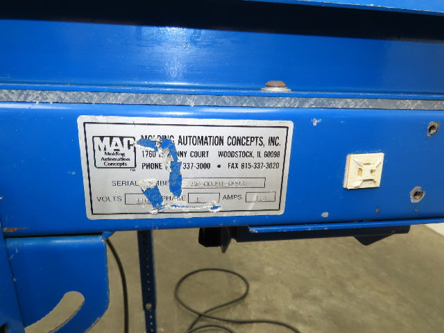 MAC 22"x 87" Belt Conveyor On Casters 20" Belt 90VDC 1PH 1-42FPM Chain Drive