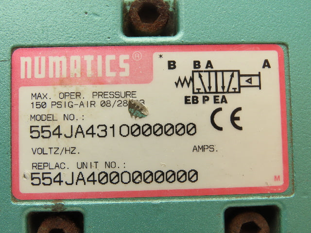 Numatics 554JA431O000000 Pneumatic Solenoid Valve 4/2 150psi 5-Port 1/2"Manifold