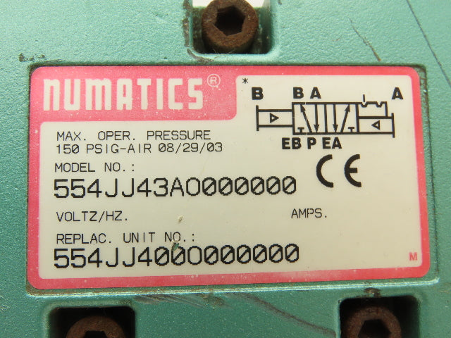 Numatics 554JJ43AO000000 Pneumatic Solenoid Valve 4/2 150psi 5-Port 1/2"Manifold