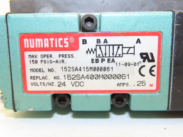Numatics 152SA400M000061 Pneumatic Air Single Solenoid Valve 24VDC 6 Watt Coil