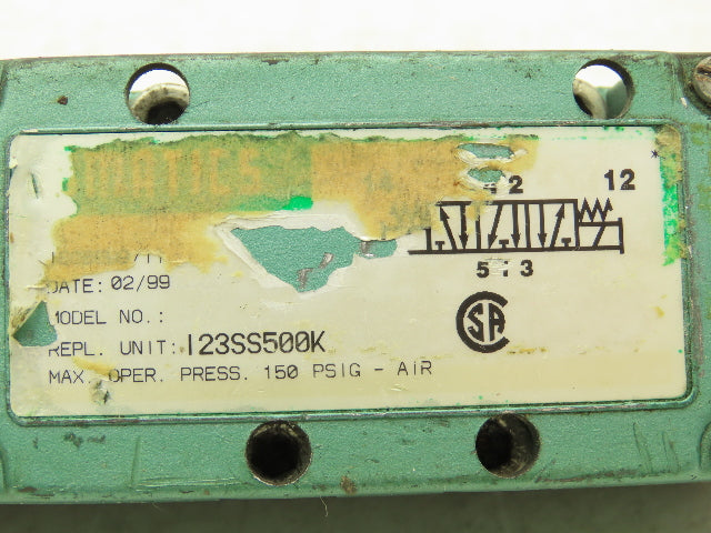 Numatics I23SS500K Pneumatic Solenoid Valve 150PSIG 100-120V 50/60Hz .11A