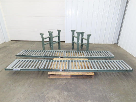 Uline 18"x 10' Gravity Roller Conveyor 1-3/8" Roller 16"BF 2-Sections 20' w/Legs