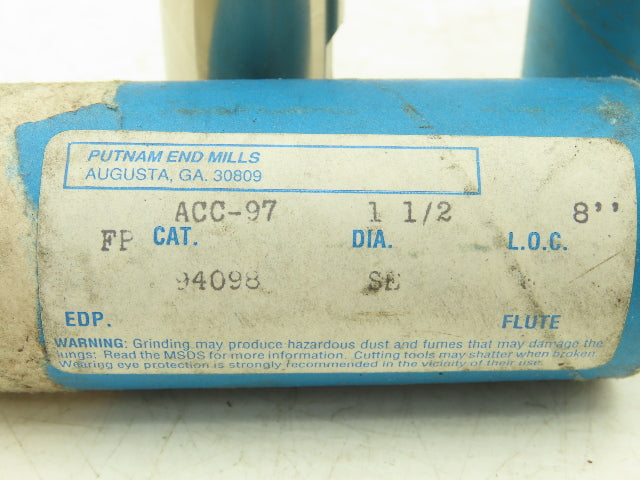 Putnam Tool 94098 Fluted Coarse Pitch Rougher End Mill 1.5" Dia x 1.25" Shank