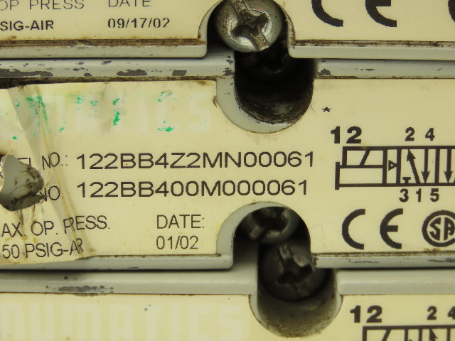 Numatics 122BB4Z2MN00061 Solenoid Valve 150PSIG 24VDC 2.5W W/Bridge Lot of 3