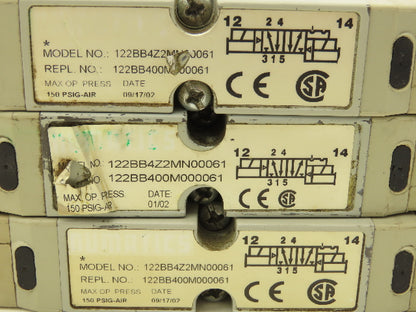 Numatics 122BB4Z2MN00061 Solenoid Valve 150PSIG 24VDC 2.5W W/Bridge Lot of 3