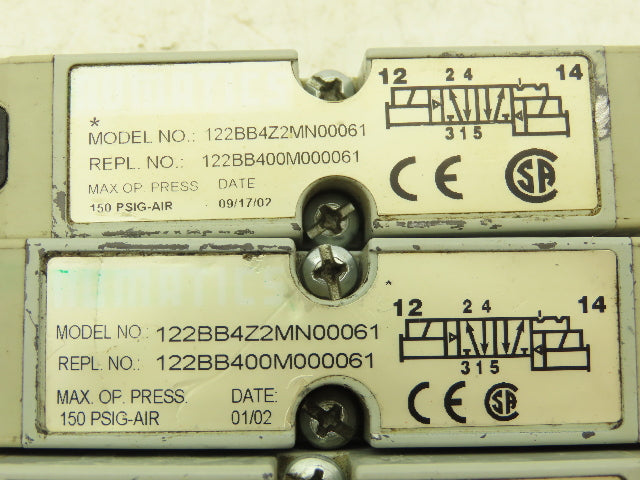 Numatics 122BB4Z2MN00061 Solenoid Valve 150 PSIG 24VDC 2.5W W/Bridge Lot Of 4