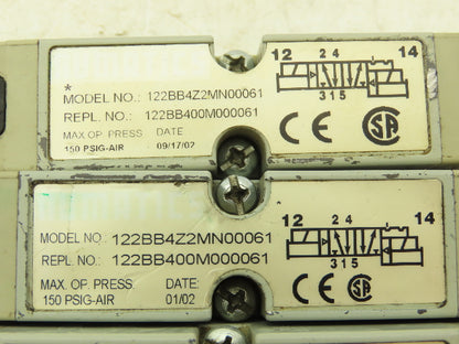 Numatics 122BB4Z2MN00061 Solenoid Valve 150 PSIG 24VDC 2.5W W/Bridge Lot Of 4
