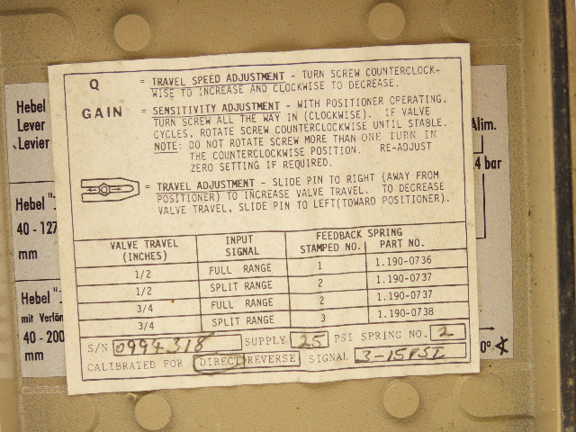 H.D. Baumann 21000 Pneumatic Diaphragm Valve Actuator & Positioner