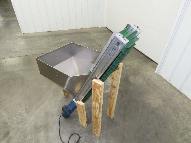 Stainless Hopper Small Parts Feeder Floorbin Elevator 8"x 48"H Conveyor 220V 1PH