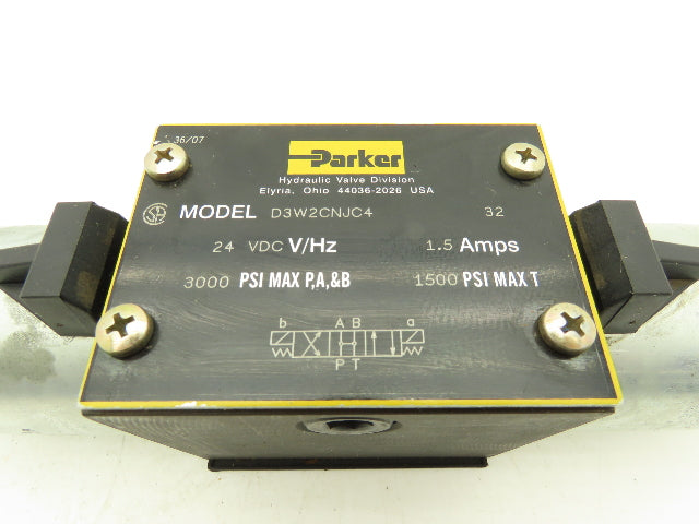 Parker D3W2CNJC4 Hydraulic Directional Control Solenoid Valve 3-Pos 24VDC D05