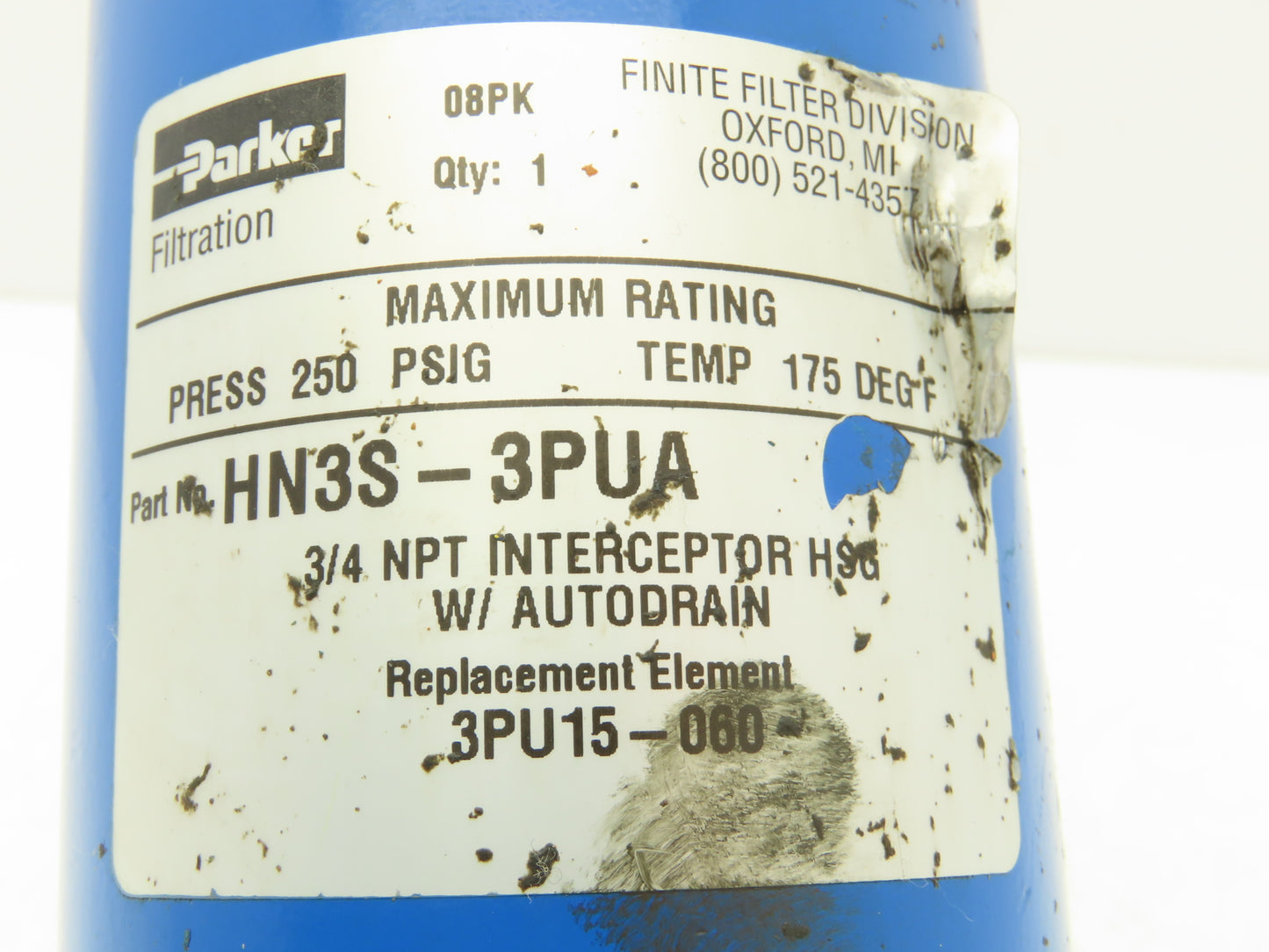 Parker HN3S-3PUA Finite Compressed Air Filter 3/4"NPT Aluminum Housing 500psi