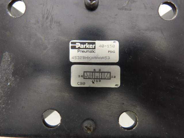 Parker 4532BHXXAAAA53 Hydraulic Directional Control Solenoid Valve w/Base 120VAC