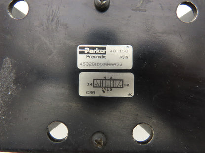 Parker 4532BHXXAAAA53 Hydraulic Directional Control Solenoid Valve w/Base 120VAC