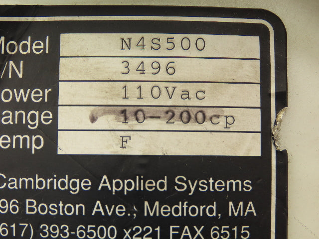 Cambridge N4S500 Viscosity Temperature Display Range 10-200CP F Missing 2 Screws