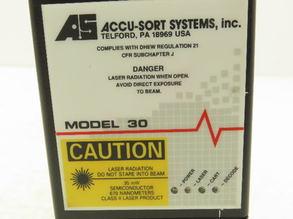 Accu-Sort Systems Inc Model 30 Laser Barcode Scanner Plus II 1A 12VDC Class II