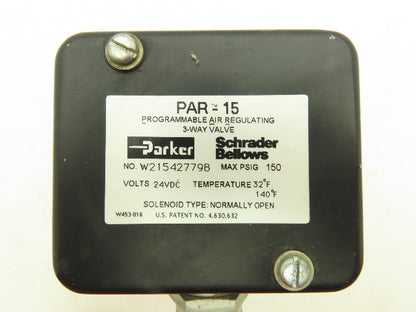 Parker W21542779B Pneumatic Solenoid Valve N/O 24VDC 150 Max PSI 3/4" NPT