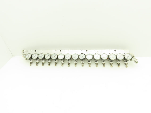 SMC ARJ310-N01-X204 15 Regulator Manifold with 16PSI Gauges