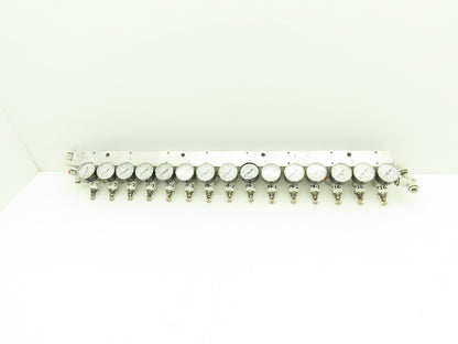 SMC ARJ310-N01-X204 15 Regulator Manifold with 16PSI Gauges