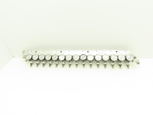 SMC ARJ310-N01-X204 15 Regulator Manifold with 16PSI Gauges