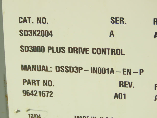 Rockwell SD3K-2004 SD3000 Plus DC Drive Control Rev A01 Series A 120VAC 96421672