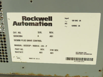 Rockwell SD3K-2004 SD3000 Plus DC Drive Control Rev A01 Series A 120VAC 96421672