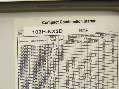 Allen Bradley 103H-NX2D Reversing Motor Starter Enclosed Disconnect 140M-C2E-C10