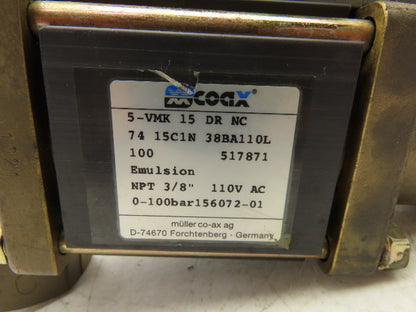 COAX 5-VMK 15 DR NC Brass Coaxial 3-Way Solenoid Valve 3/8"NPT 115V 1400PSI