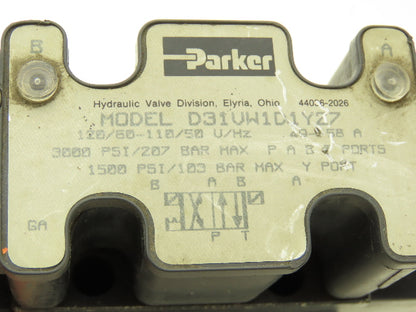 Parker D31VW1D1Y 27 Hydraulic Directional Control Solenoid Valve 120V 3000psi