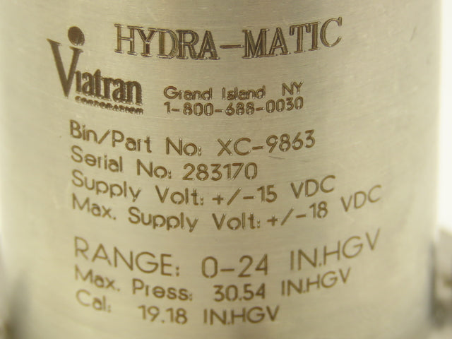 Viatran XC-9863 Pressure Transducer Range 0-24HGV 18VDC 7 Pin Connector 1/4" NPT