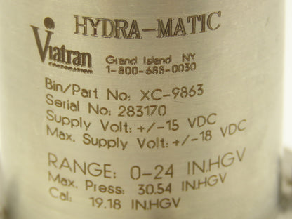 Viatran XC-9863 Pressure Transducer Range 0-24HGV 18VDC 7 Pin Connector 1/4" NPT