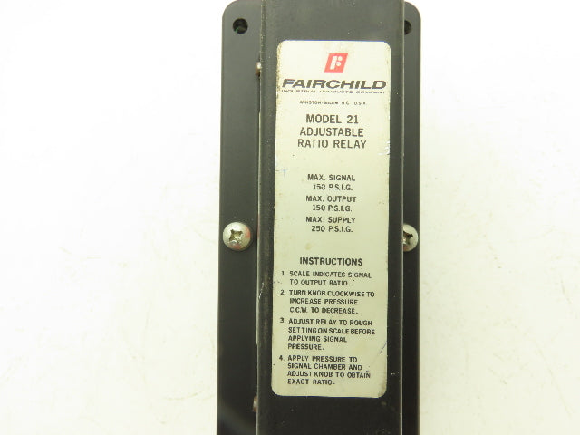 Fairchild 21312 Fairchild 21 Adjustable Ratio Relay 1:30-30:1 Max Signal 150PSIG