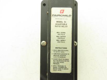 Fairchild 21312 Fairchild 21 Adjustable Ratio Relay 1:30-30:1 Max Signal 150PSIG