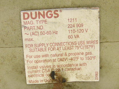 Dungs 224 909 Hydraulic safety Directional 3/2 Solenoid Valve 120V DMV-DLE 702/6