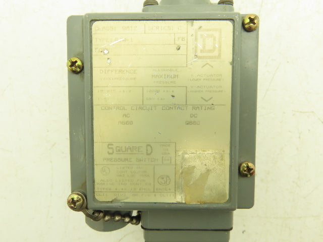 Square D GJW-1 Differential Pressure Switch 15-825PSID Class 9012 600VAC/DC