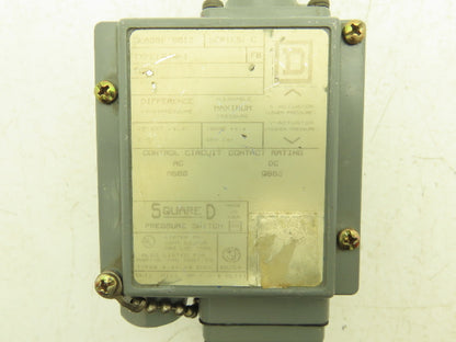 Square D GJW-1 Differential Pressure Switch 15-825PSID Class 9012 600VAC/DC