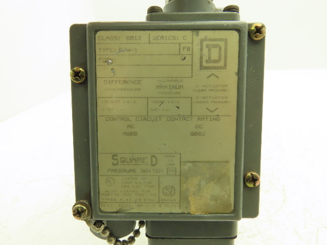 Square D GJW-1 Differential Pressure Switch 15-825PSID Class 9012 600VAC/DC