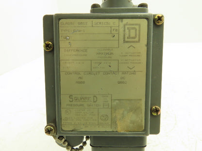 Square D GJW-1 Differential Pressure Switch 15-825PSID Class 9012 600VAC/DC