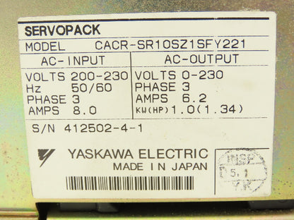 Yaskawa CACR-SR10SZ1SFY221 ServoPack Servo Drive 1Hp 230V 3PH