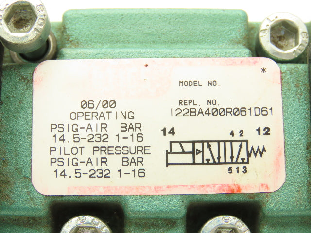 Numatics I22BA400R061D61 Pneumatic Solenoid Valve 4/2 232psi No Solenoid