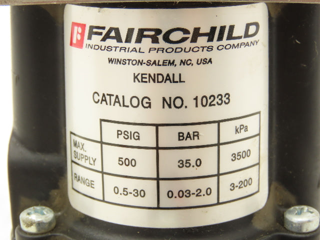 Fairchild 10233 Kendall Pressure Regulator 0.5-30PSI Range 500 PSIG Max 3/8" NPT